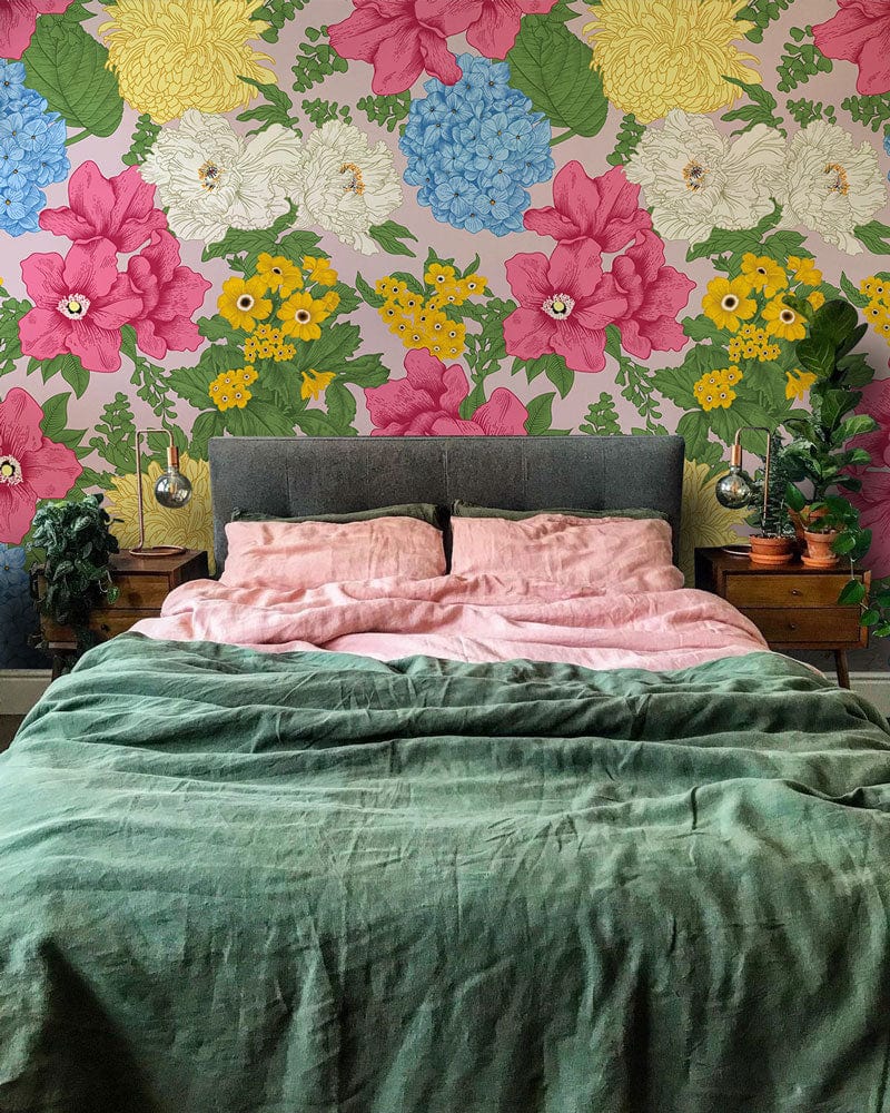 Wallpaper Mural for Bedroom Decoration Featuring a Rainbow of Colorful Flowers