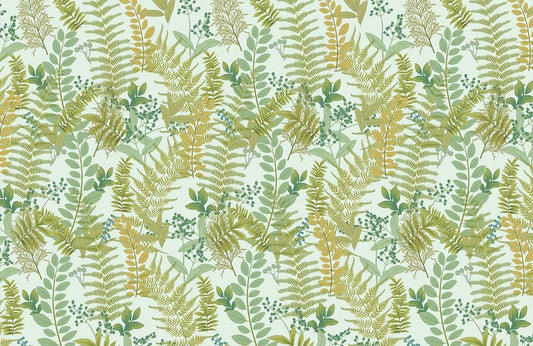 Botanical Green Gold Leaf Mural Wallpaper