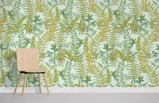 Botanical Green Gold Leaf Mural Wallpaper