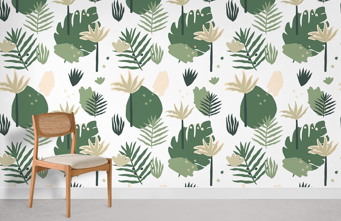 Various Leaves Mural Wallpaper Room Decoration Idea
