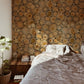 Wallpaper mural with a wood-grain pattern that may be used for decorating a bedroom.