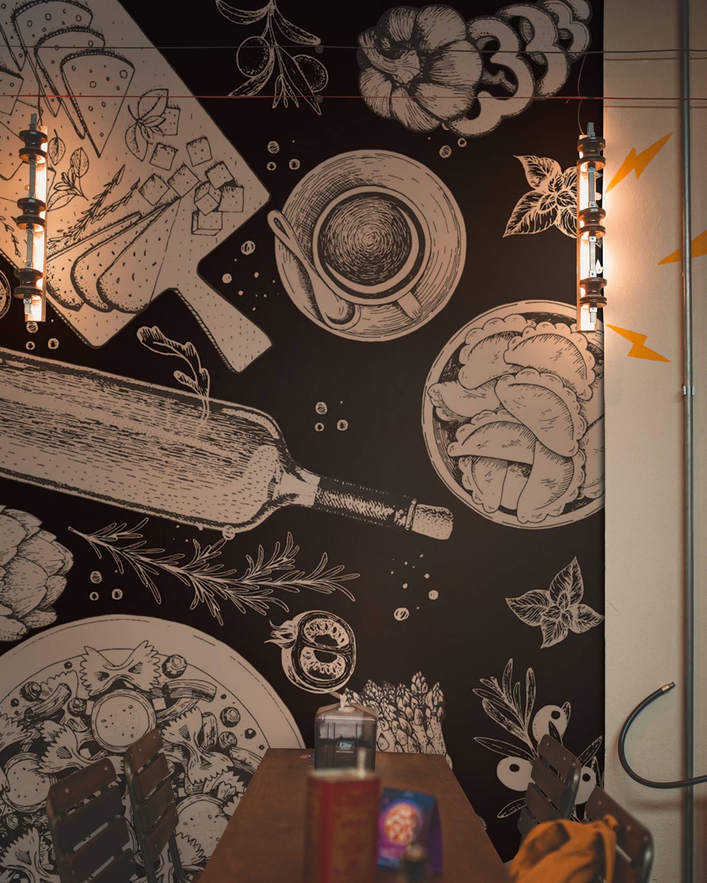 Dining Room Wallpaper Mural with Drinks and Vegetables