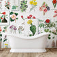 Bathroom Wall Decoration Featuring a Mural Wallpaper of Flowers and Plants