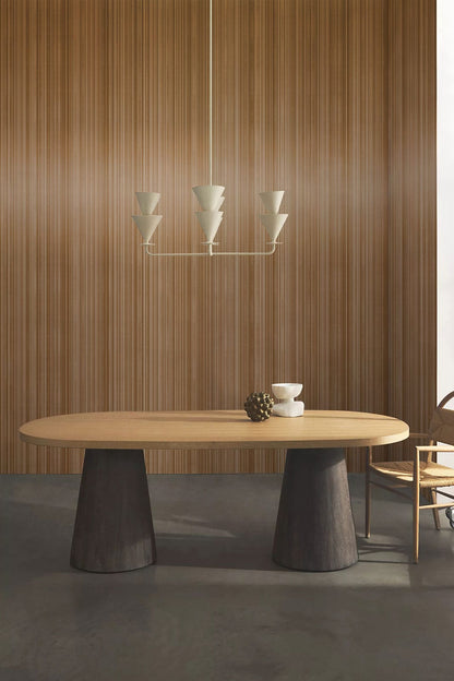 Wallpaper mural featuring a vertical brushed metals pattern for use in the dining room.