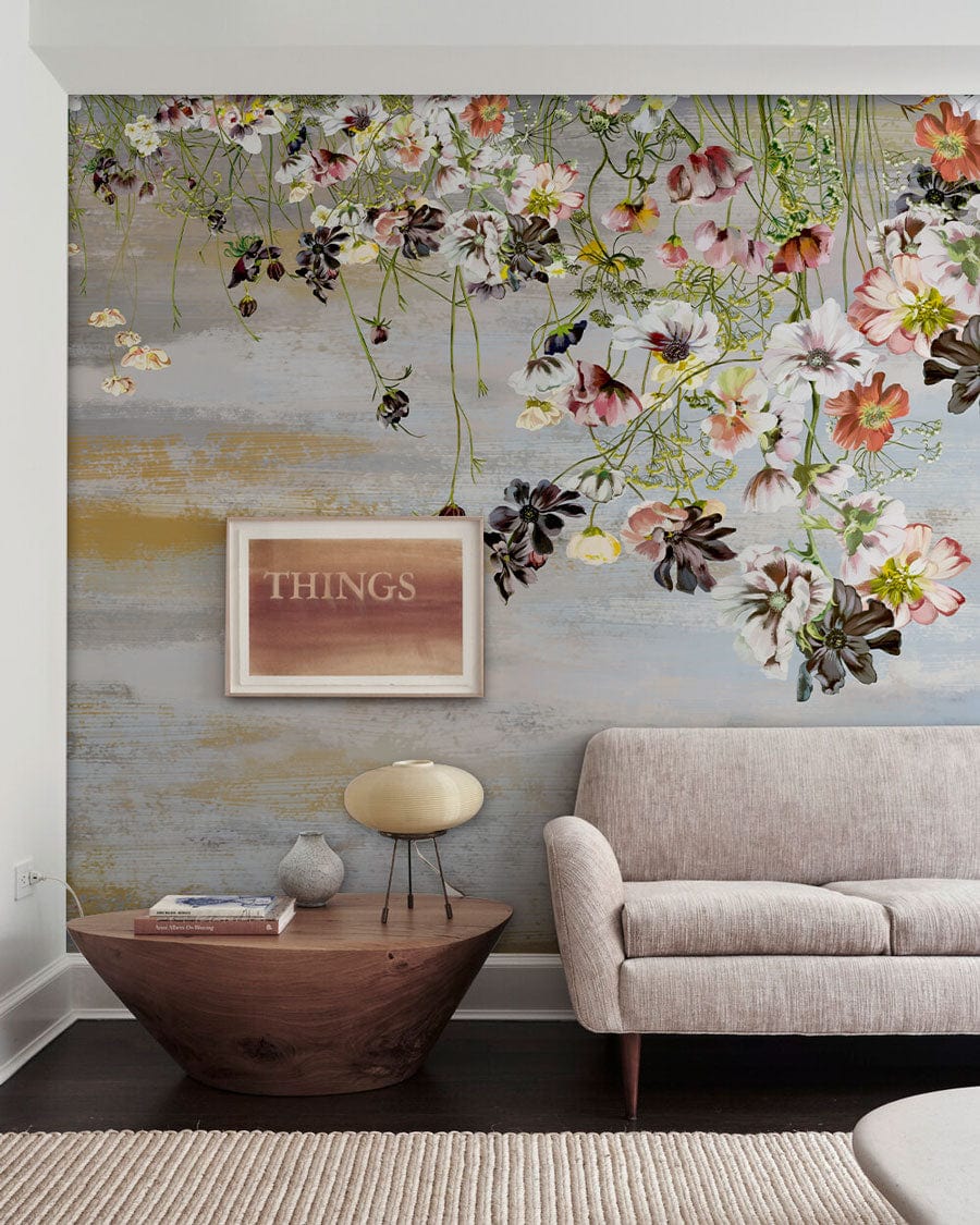 decorating with flower wallpaper mural in the living room