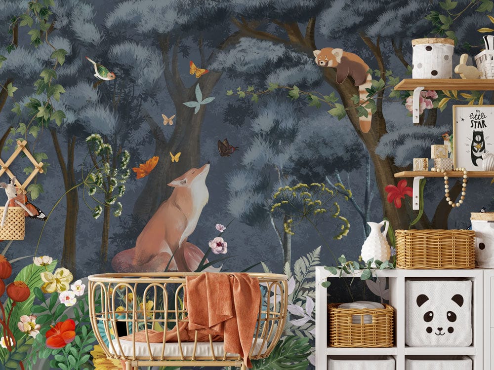 Bright Night Forest Scene Baby Room Wall Mural Wallpaper