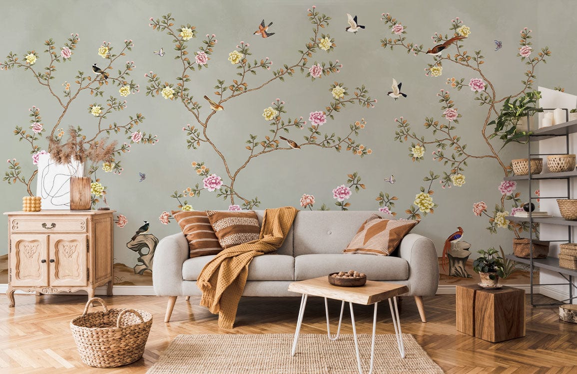 colorful flowers blossom wall mural living room
