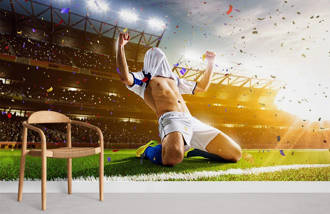 Room Wallpaper Mural Depicting Soccer Players Celebrating Victory