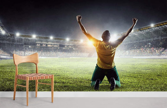 Mural Room Wallpaper Featuring a Winning Soccer Player
