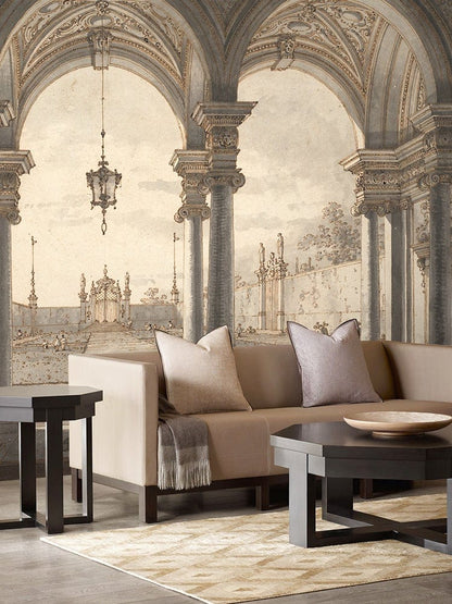 View through a Baroque Colonnade into a Garden art mural idea