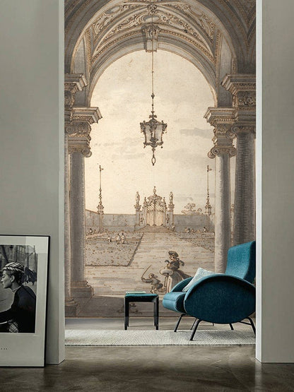 View through a Baroque Colonnade into a Garden vintage mural art