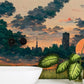 village sunset wallpaper mural bathroom design