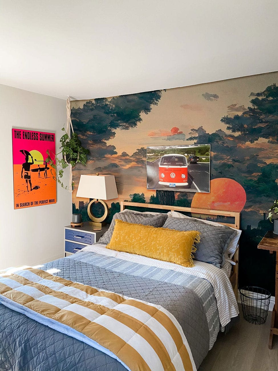 village sunset wallpaper mural bedroom decor idea