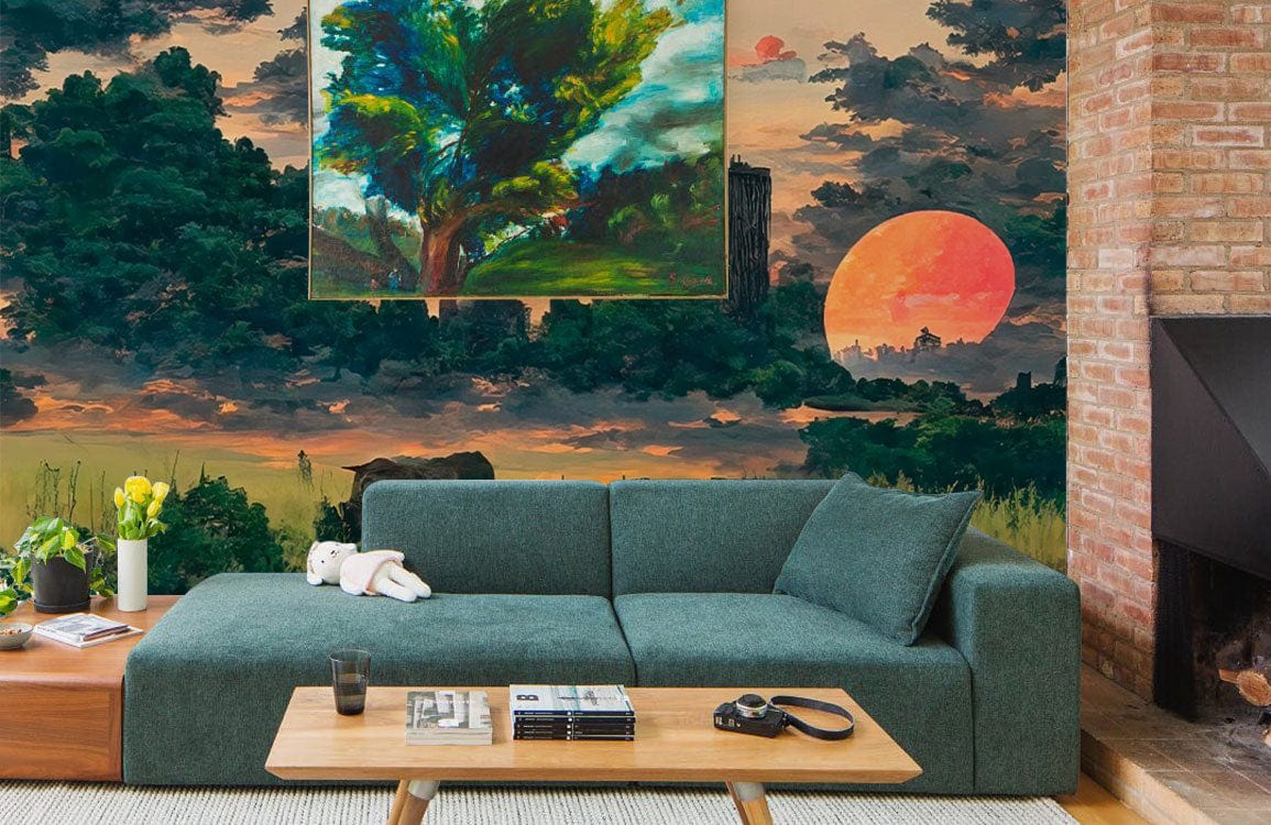 village sunset wallpaper mural living room decoration