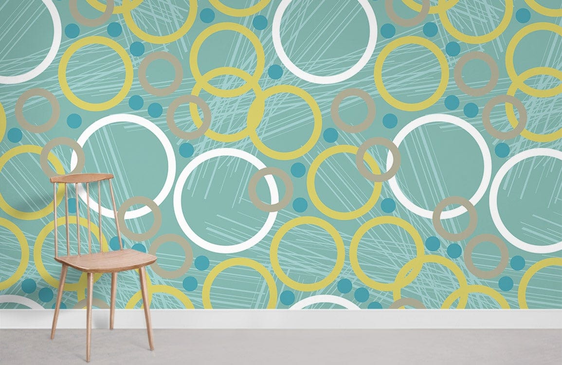 Abstract Geometric Teal Gold Mural Wallpaper