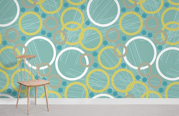Carta da parati murale geometrica astratta teal e oro