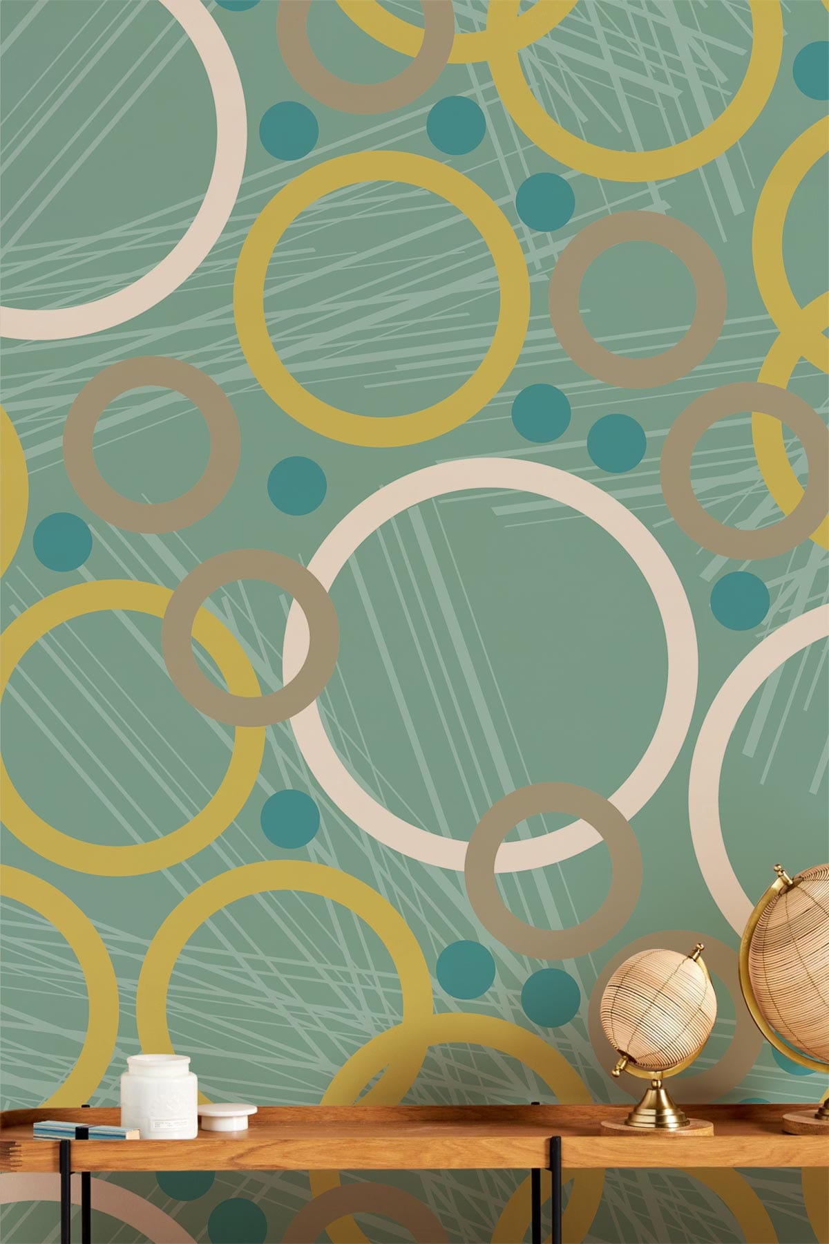 Abstract Geometric Teal Gold Mural Wallpaper