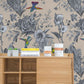 Wallpaper mural for home decoration including vintage birds and bouquets.