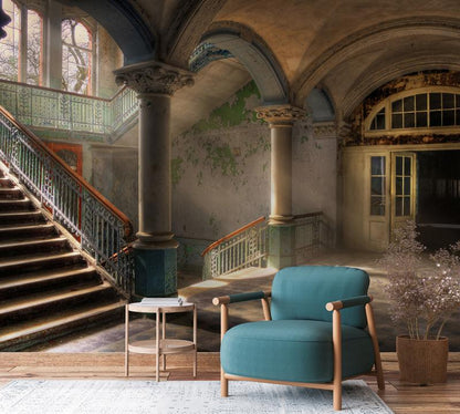 Vintage Elegance Architectural Mural Wallpaper in living room