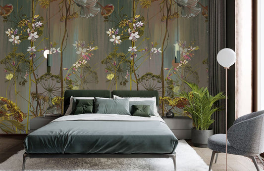 vintage flower wall mural for bedroom design