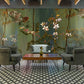 Living Room Wallpaper Mural Featuring Vintage Flowers and Vines