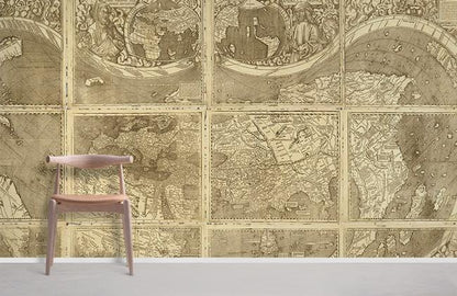 Renaissance World Map Sections Wallpaper Mural Design