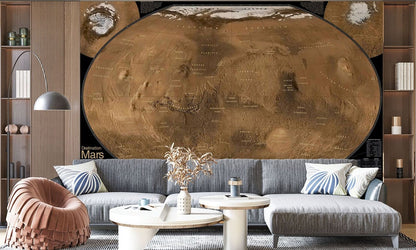 Vintage Mars Map Mural Wallpaper in living room