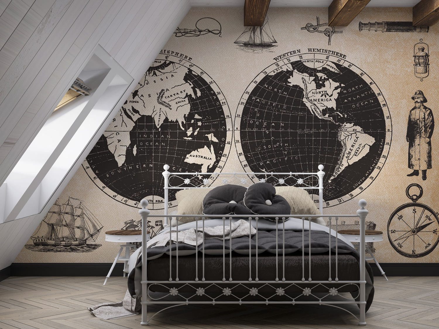 Navigation Wallpaper mural of the world map for use in decorating bedrooms