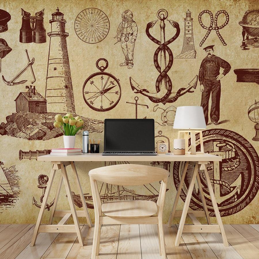 Wallpaper Mural for the Study Room Decorated with a Sail Navigation Scenery