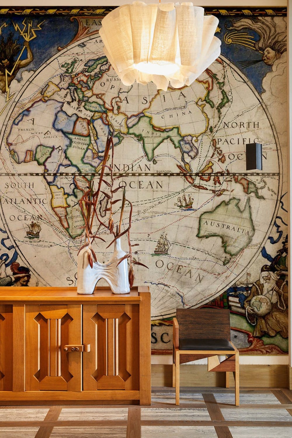 Vintage Nautical World Map Mural for Wall in office