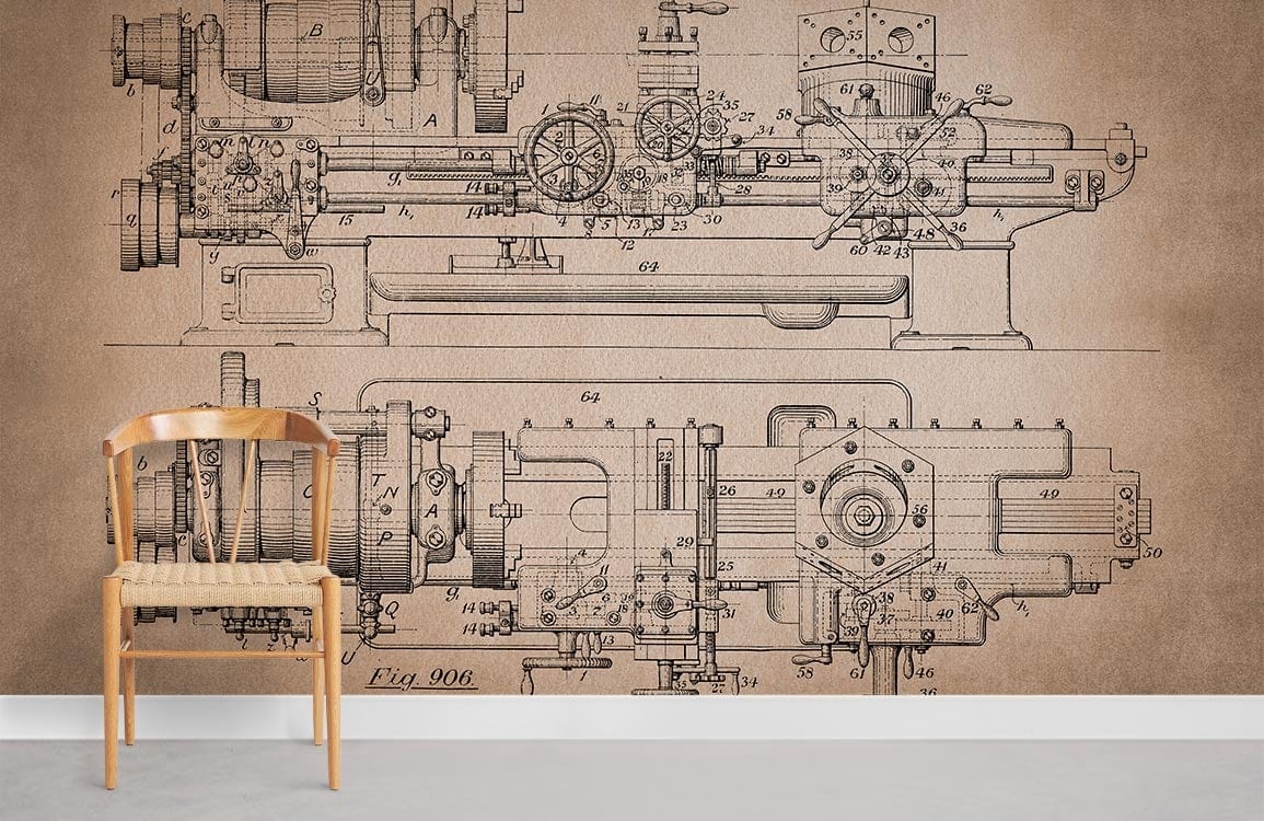 delicate machinery vintage wallpaper mural 