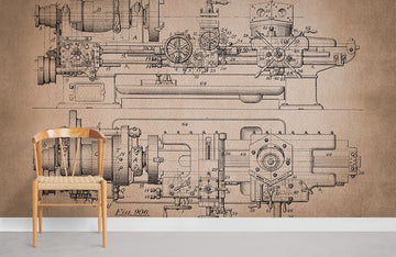 Vintage Mechanical Engineering Drawing Mural Wallpaper