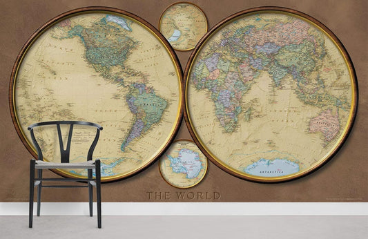 Vintage World Map Wall Mural Wallpaper in office