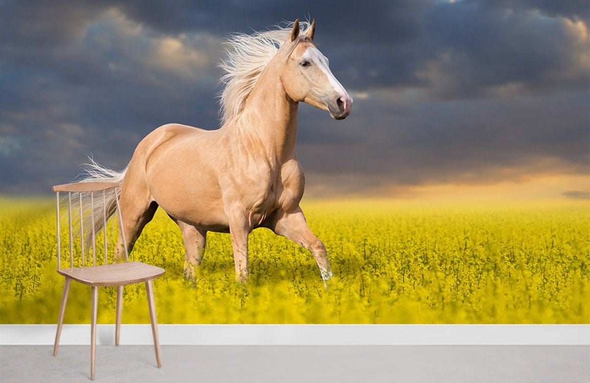 Majestic Horse Yellow Field Mural Wallpaper