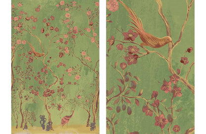 vintage flower bird wall mural detail