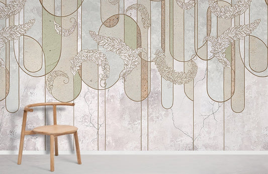 Abstract Wallpaper Mural with Straight Leaves, Suitable for Home Decoration