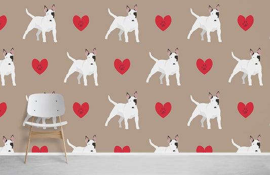 Home Decoration Wallpaper Mural Featuring a Dog and a Heart Design