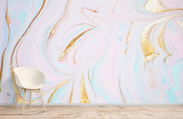 Elegant Marble Swirl Pink Gold Mural Wallpaper
