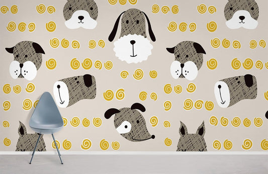 Wallpaper mural with a dog pattern for use in interior design.