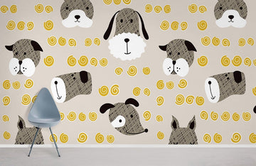 Cute Playful Dog Pattern Mural Wallpaper