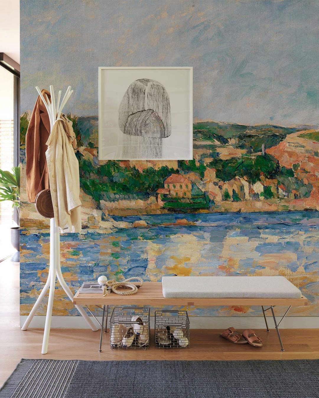 Riverside Village oil painting Wallpaper Mural for living Room decor