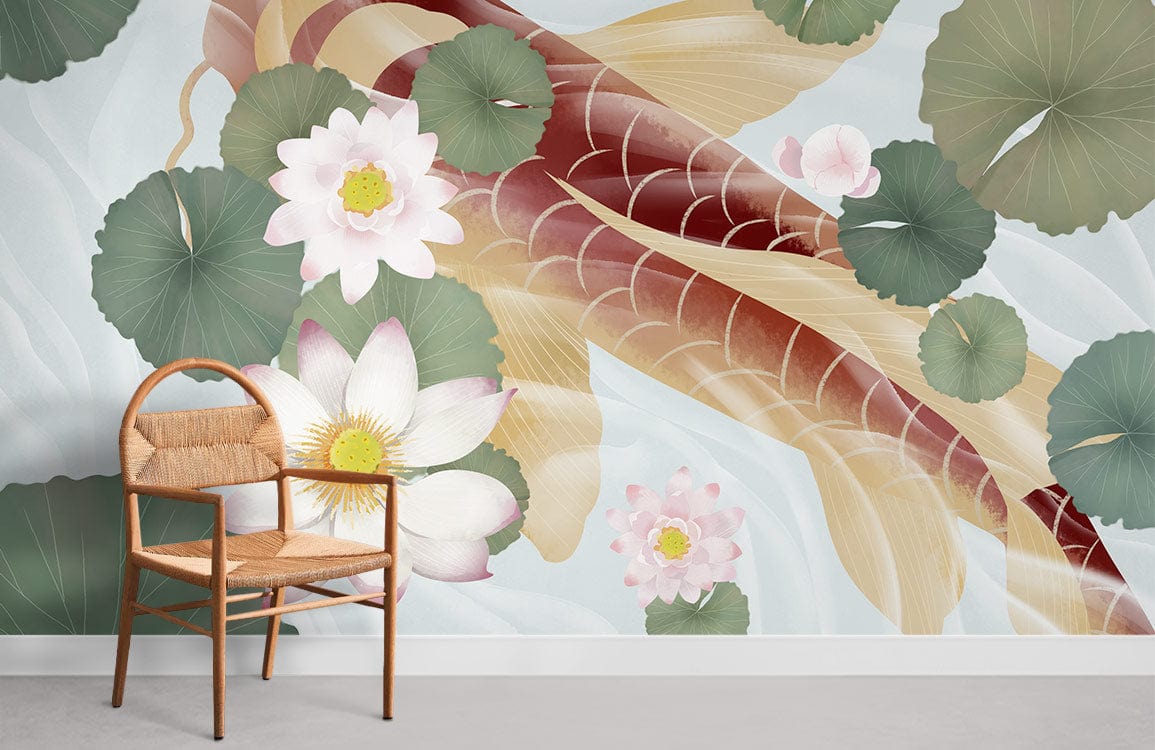 Water Lily & Koi Wall Murals Room Decoration Idea