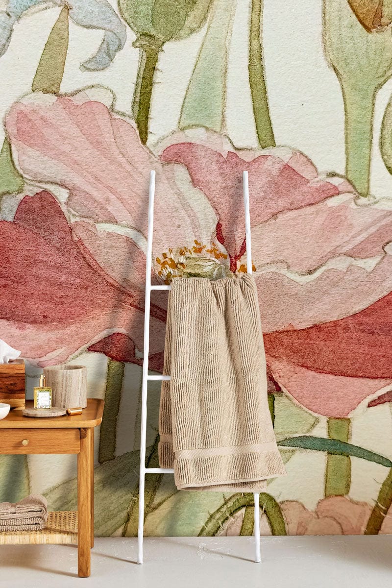 watercolor blossom wallpaper mural bathroom idea