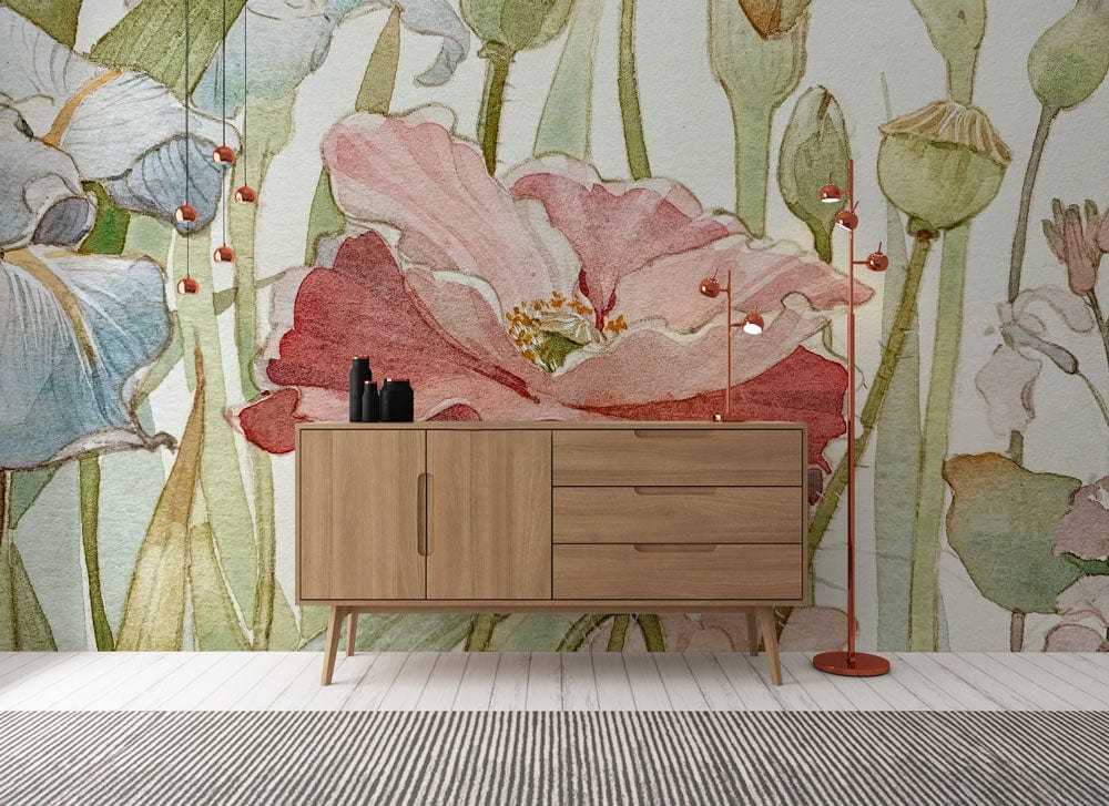 watercolor blossom wallpaper mural hallway decoration
