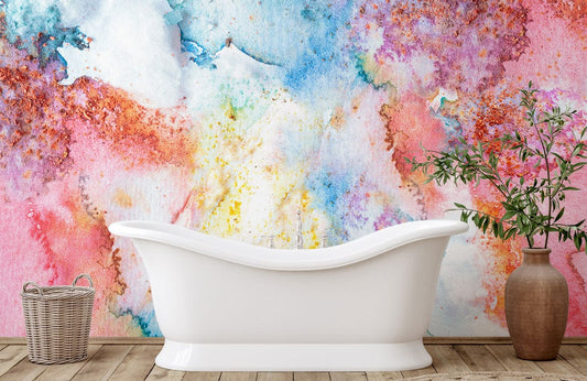 watercolor boom wallpaper mural bathroom design