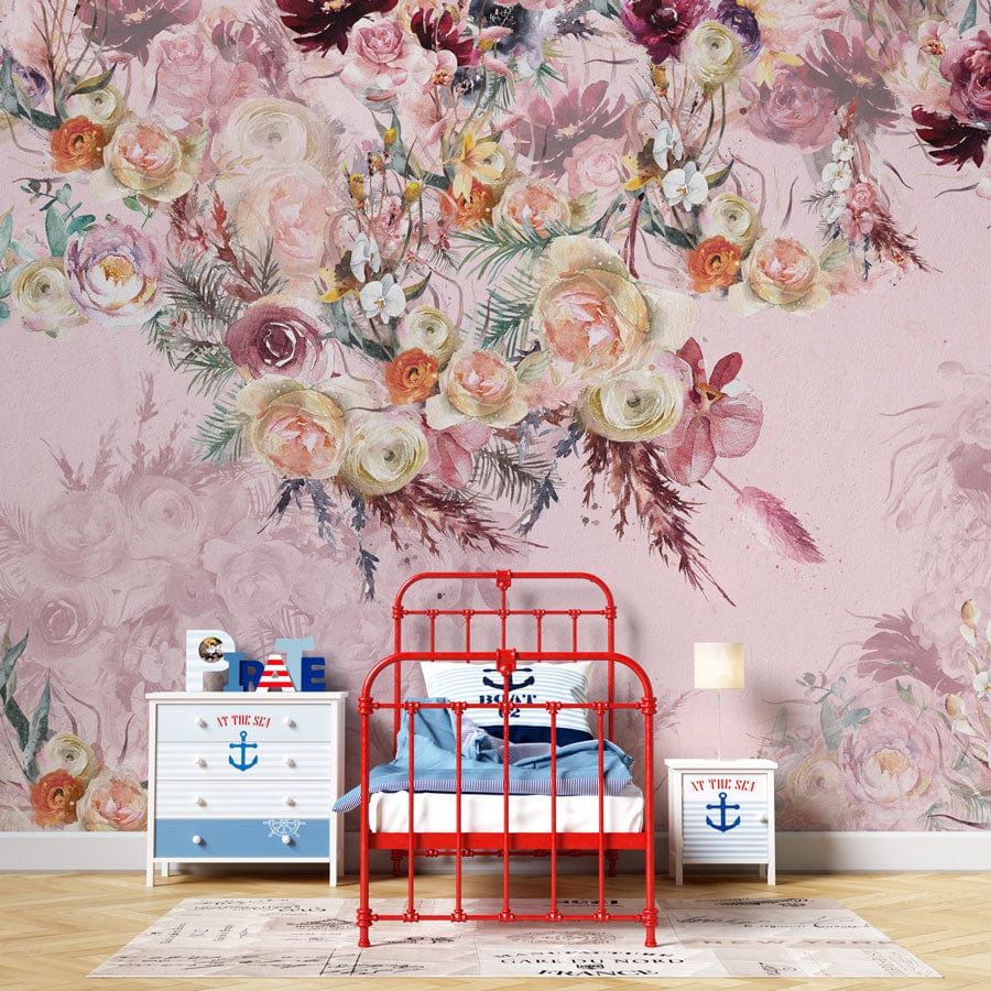 pink nursery art wallpaper mural home interior