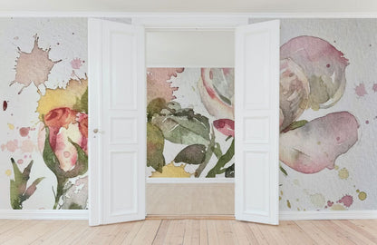 watercolor flowers stain wallpaper mural living room decor