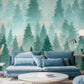 watercolor green forest wallpaper mural for room decor