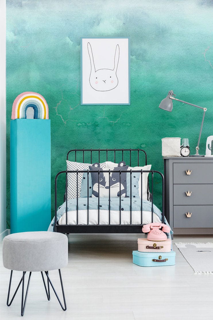 watercolor green ombre mural decoration