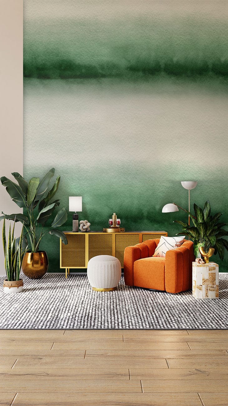 watercolor green layer wallpaper mural hallway decor